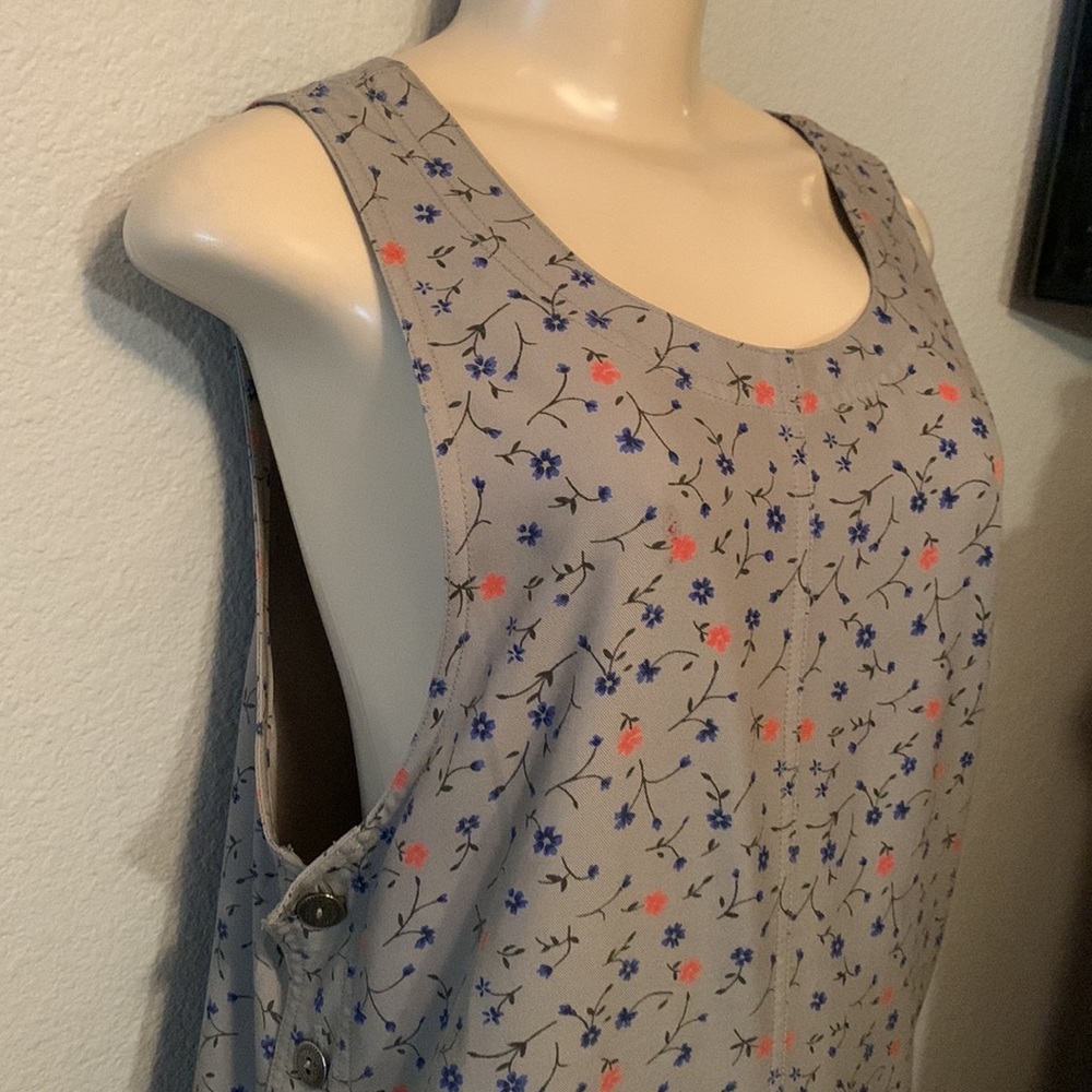 Directives sage green tiny blue & Orange flowers overall jumper dress sz-Small